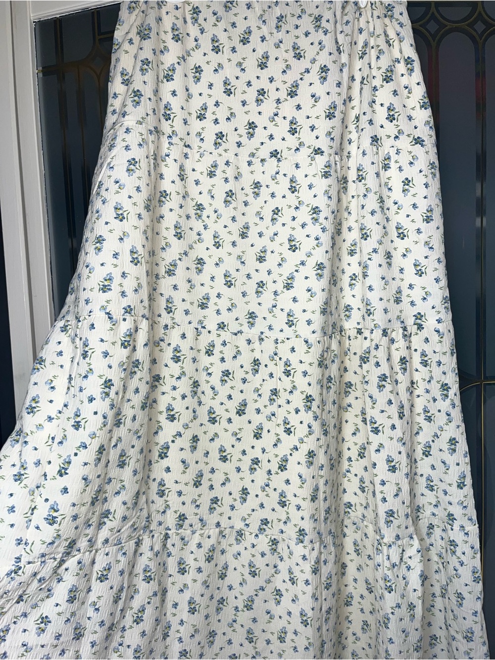 Bailey Rose Floral Tiered Maxi Skirt White Blue Cottagecore Size Small